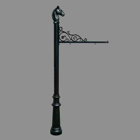QUALARC Sign System w/Horse Head Finial & Fluted Base, Black color REPST-801-BL